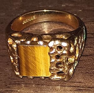 18 Karat Heavy Gold Electroplate HGE Tiger's Eye Nugget Ring Size 11.5